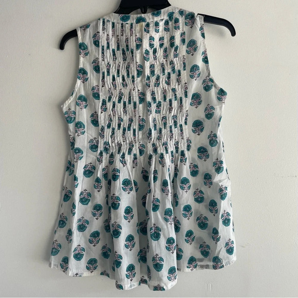 Roberta Roller Rabbit white with blue block print top 33235 - Picture 2 of 5